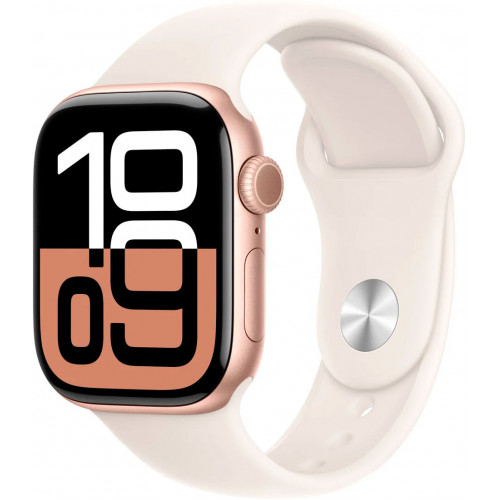 Apple Watch Series 10 42 мм (алюминиевый корпус, розовое золото/звездный свет, спортивный силиконовый ремешок) фото 1