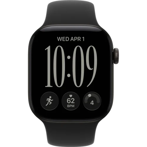 Apple Watch Series 12 42 мм (алюминиевый корпус, черный/черный, спортивный силиконовый ремешок S/M) фото 2