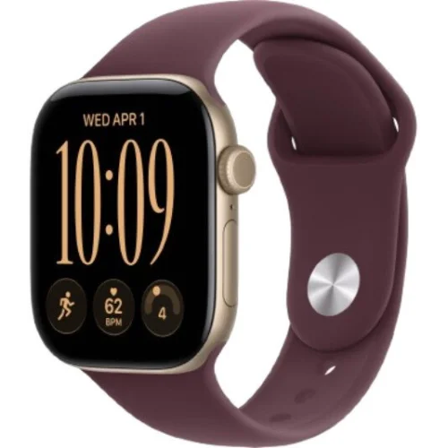 Apple Watch Series 12 42 мм (алюминиевый корпус, светлое золото/бургунди, спортивный силиконовый ремешок S/M) фото 1
