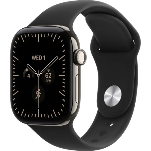 Apple Watch Series 12 LTE 42 мм (титановый корпус, природный/черный, спортивный силиконовый ремешок S/M) фото 1