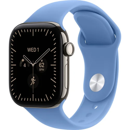 Apple Watch Series 12 LTE 42 мм (титановый корпус, природный/синий, спортивный силиконовый ремешок S/M) фото 1