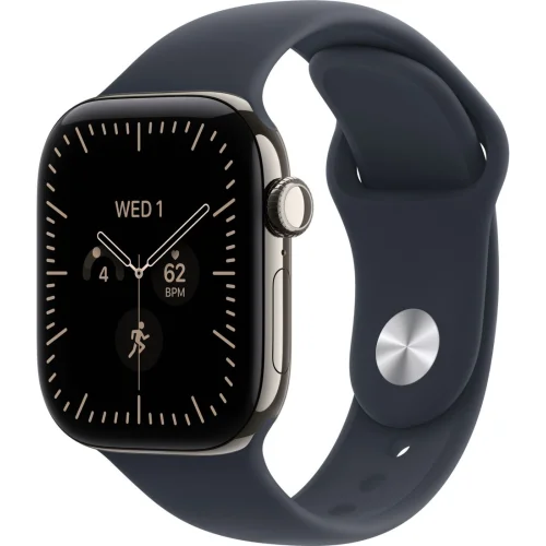 Apple Watch Series 12 LTE 42 мм (титановый корпус, природный/темно-синий, спортивный силиконовый ремешок M/L) фото 1