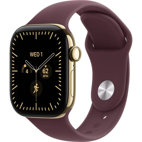 Apple Watch Series 12 LTE 42 мм (титановый корпус, сияющее золото/бургунди, спортивный силиконовый ремешок S/M) фото 1