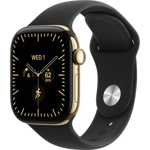 Apple Watch Series 12 LTE 42 мм (титановый корпус, сияющее золото/черный, спортивный силиконовый ремешок S/M) фото 1