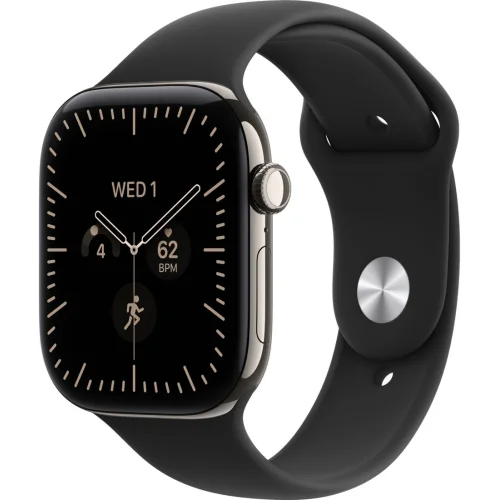 Apple Watch Series 12 LTE 46 мм (титановый корпус, природный/черный, спортивный силиконовый ремешок S/M) фото 1