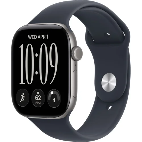 Apple Watch Series 12 LTE 46 мм (титановый корпус, природный/темно-синий, спортивный силиконовый ремешок S/M) фото 1