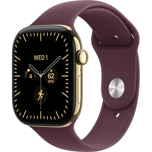 Apple Watch Series 12 LTE 46 мм (титановый корпус, сияющее золото/бургунди, спортивный силиконовый ремешок M/L) фото 1