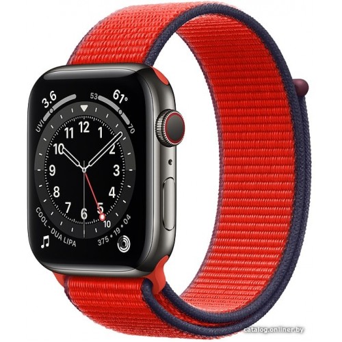 Apple Watch Series 6 44 мм (сталь графитовый/красный нейлон)