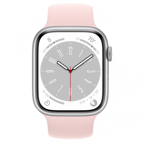 Apple Watch Series 8 45 мм (алюминиевый корпус, серебристый/розовый мел, силиконовый ремешок) фото 2