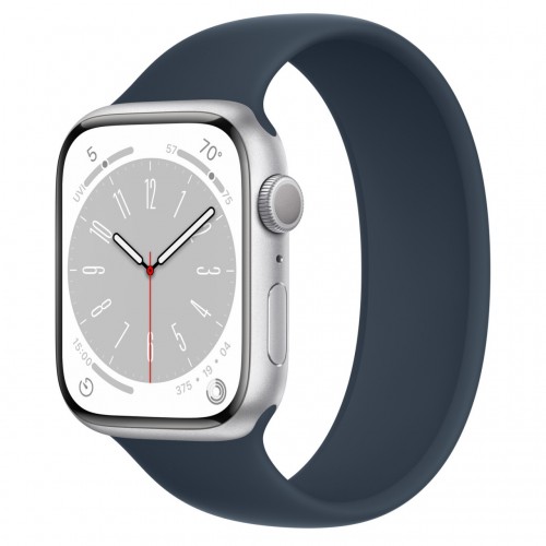 Apple Watch Series 8 45 мм (алюминиевый корпус, серебристый/синий шторм, силиконовый ремешок) фото 1