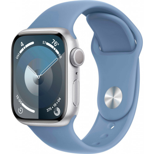 Apple Watch Series 9 41 мм (алюминиевый корпус, серебристый/зимний синий, спортивный силиконовый ремешок M/L) фото 1