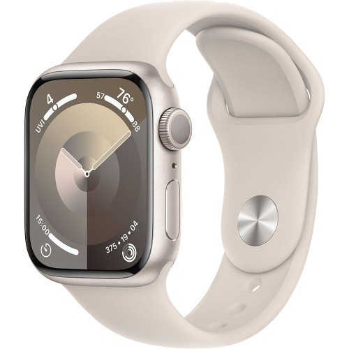 Apple Watch Series 9 41 мм (алюминиевый корпус, звездный свет/звездный свет, спортивный силиконовый ремешок S/M) фото 1
