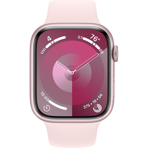 Apple Watch Series 9 45 мм (алюминиевый корпус, розовый/розовый, спортивный силиконовый ремешок M/L) фото 2