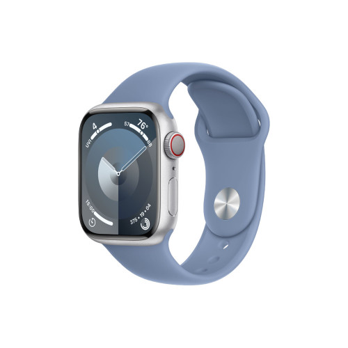 Apple Watch Series 9 45 мм (алюминиевый корпус, серебристый/зимний синий, спортивный силиконовый ремешок M/L)