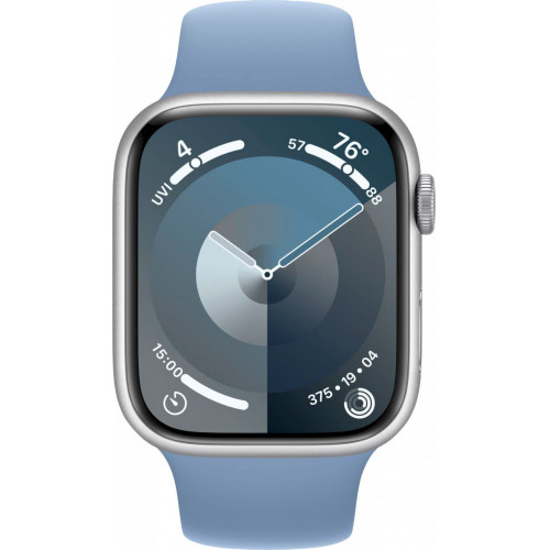 Apple Watch Series 9 45 мм (алюминиевый корпус, серебристый/зимний синий, спортивный силиконовый ремешок S/M) фото 2