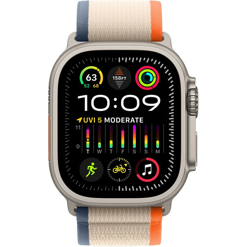 Apple Watch Ultra 2 LTE 49 мм (титановый корпус, титановый/бежево-оранжевый, нейлоновый ремешок размера M/L) фото 2