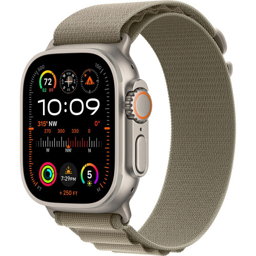 Apple Watch Ultra 2 LTE 49 мм (титановый корпус, титановый/оливковый, текстильный ремешок размера S)