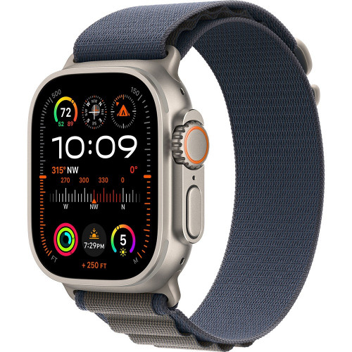 Apple Watch Ultra 2 LTE 49 мм (титановый корпус, титановый/синий, текстильный ремешок размера M)
