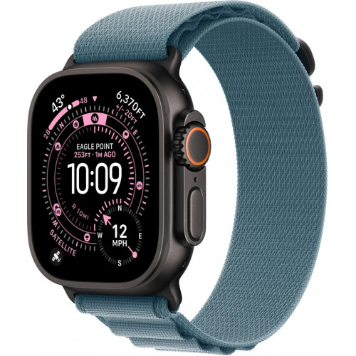 Apple Watch Ultra 3 LTE 49 мм (титановый корпус, черный/голубой, текстильный ремешок)