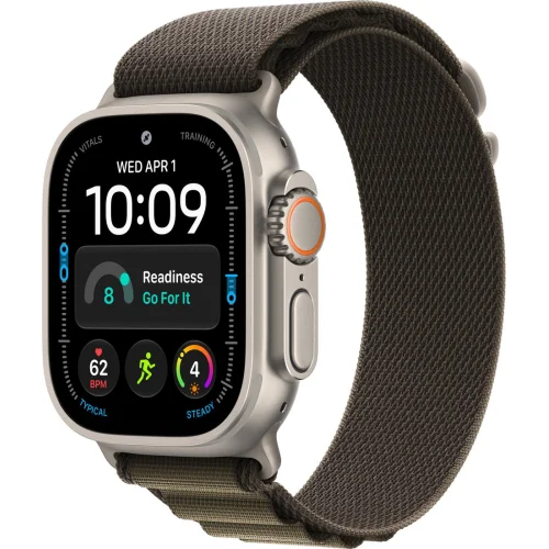 Apple Watch Ultra 4 LTE 49 мм (титановый корпус, природный/темно-зеленый, текстильный ремешок размера M) фото 1
