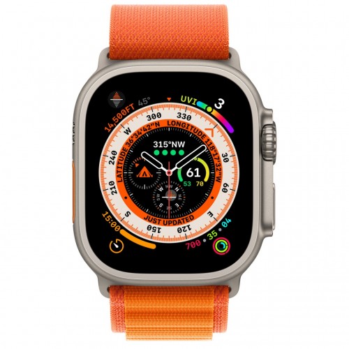 Apple Watch Ultra LTE 49 мм (титановый корпус, титановый/оранжевый, текстильный ремешок размера L) фото 2