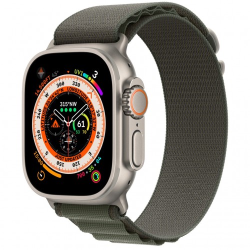 Apple Watch Ultra LTE 49 мм (титановый корпус, титановый/темно-зеленый, текстильный ремешок размера S) фото 1