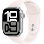 Apple Watch Series 10 46 мм (алюминиевый корпус, серебристый/светло-персиковый, спортивный силиконовый ремешок) фото 1