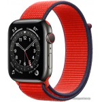 Apple Watch Series 6 44 мм (сталь графитовый/красный нейлон) фото 1