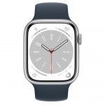 Apple Watch Series 8 45 мм (алюминиевый корпус, серебристый/синий шторм, силиконовый ремешок) фото 2