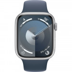 Apple Watch Series 9 45 мм (алюминиевый корпус, серебристый/грозовой синий, спортивный силиконовый ремешок M/L) фото 2